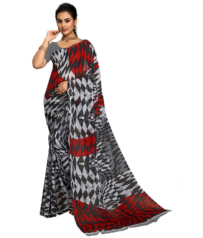     			Kanooda Prints Georgette Printed Saree With Blouse Piece - Black ( Pack of 1 )