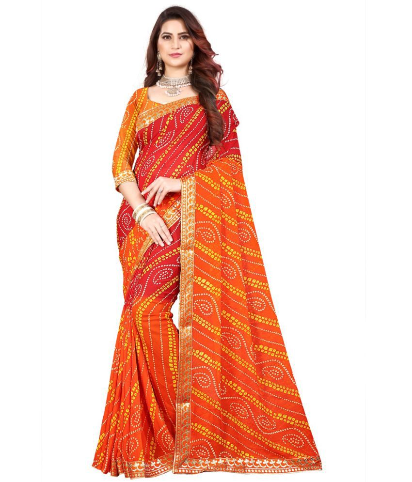     			Kanooda Prints Georgette Printed Saree Without Blouse Piece - Orange ( Pack of 1 )