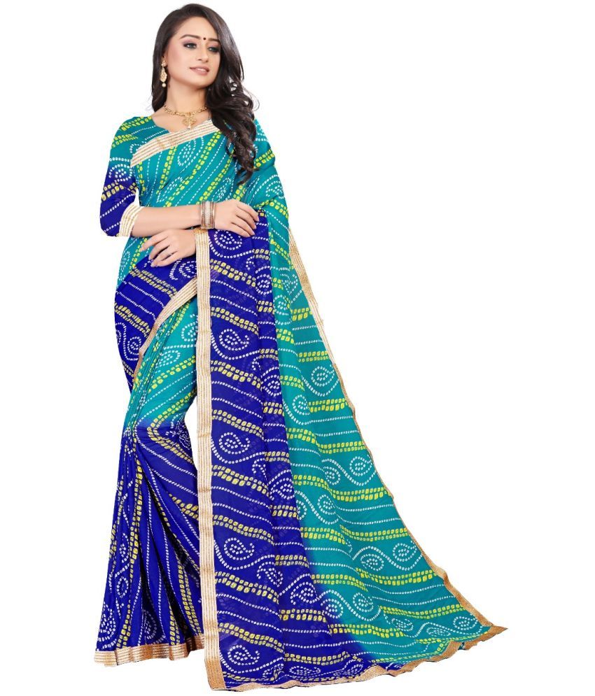     			Kanooda Prints Georgette Printed Saree Without Blouse Piece - Blue ( Pack of 1 )