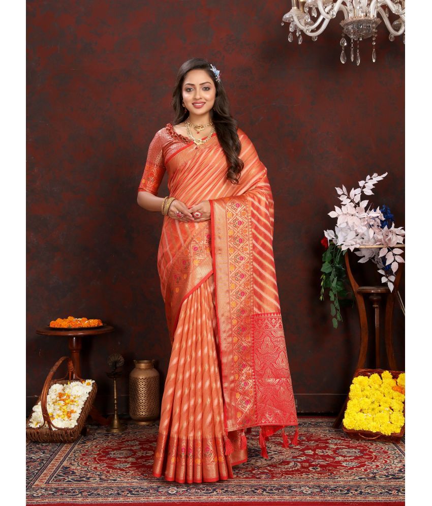     			OFLINE SELCTION Silk Blend Woven Saree With Blouse Piece - Orange ( Pack of 1 )