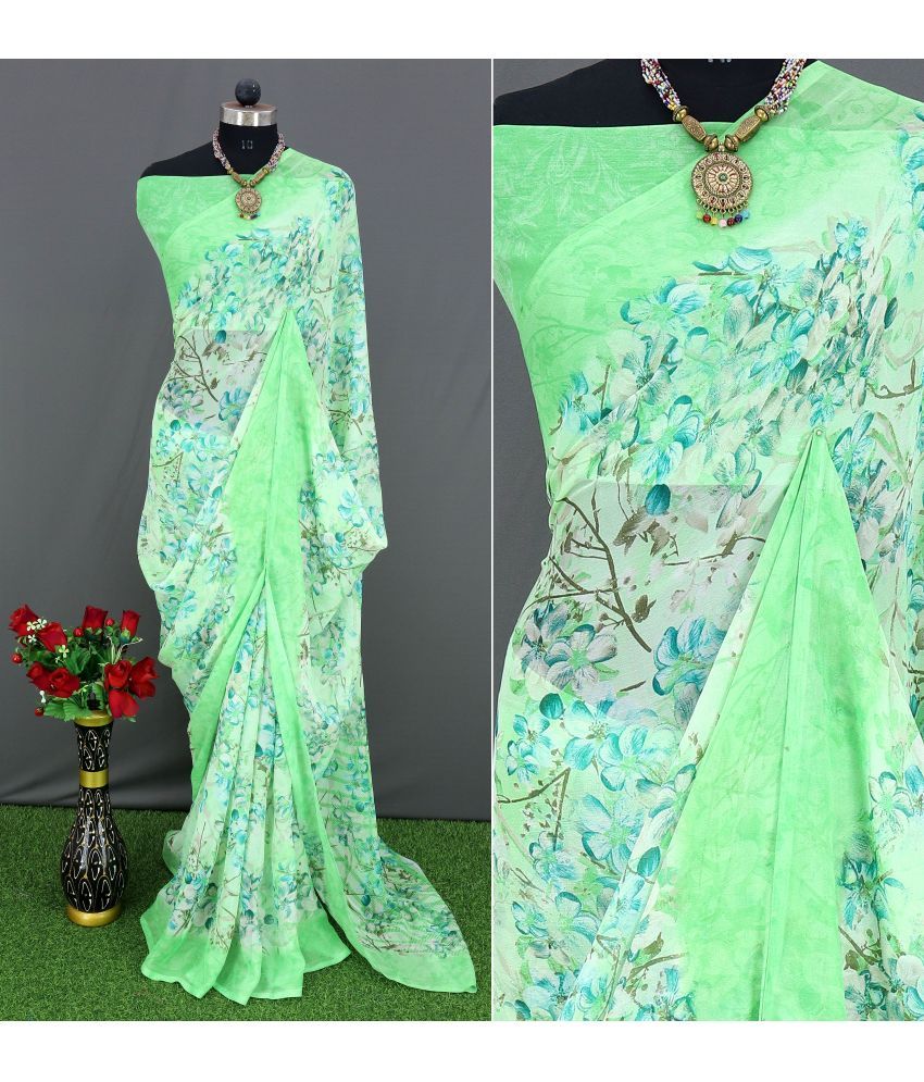     			Rekha Maniyar Georgette Printed Saree With Blouse Piece - Mint Green ( Pack of 1 )