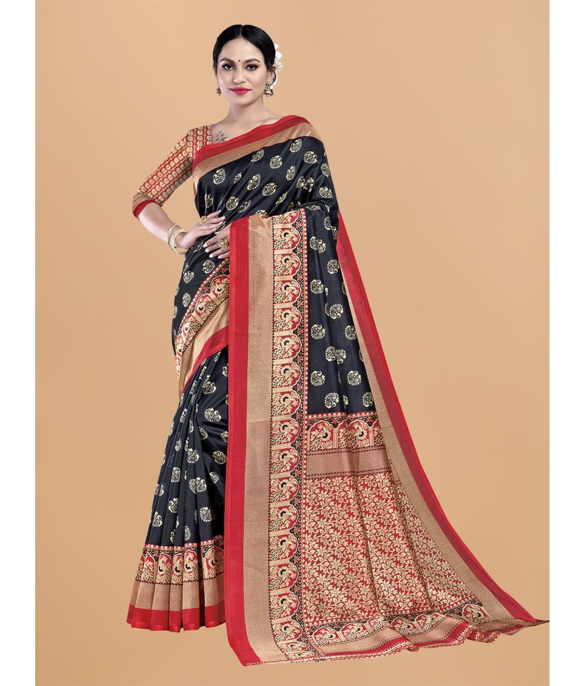     			Rekha Maniyar Silk Printed Saree With Blouse Piece - Black ( Pack of 1 )