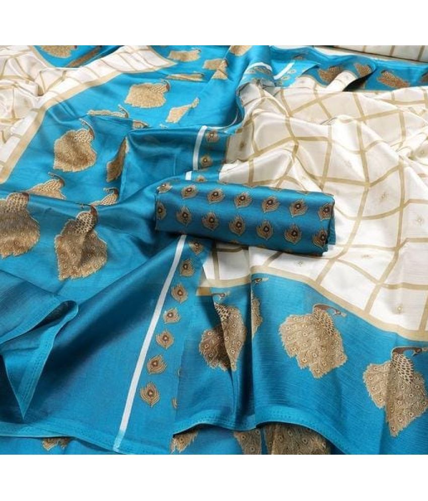     			Rekha Maniyar Silk Printed Saree With Blouse Piece - Blue ( Pack of 1 )