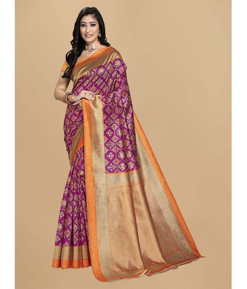     			Rekha Maniyar Silk Printed Saree With Blouse Piece - Pink ( Pack of 1 )
