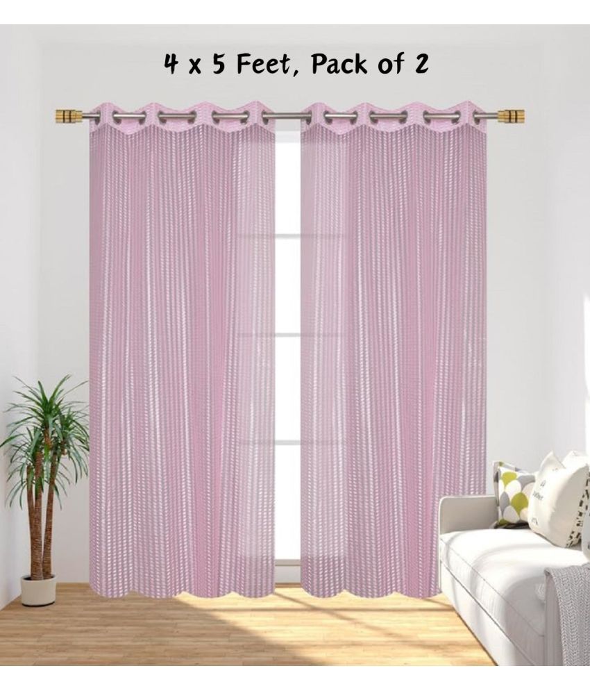     			SWIZIER Vertical Striped Semi-Transparent Eyelet Curtain 5 ft ( Pack of 2 ) - Fluorescent Pink