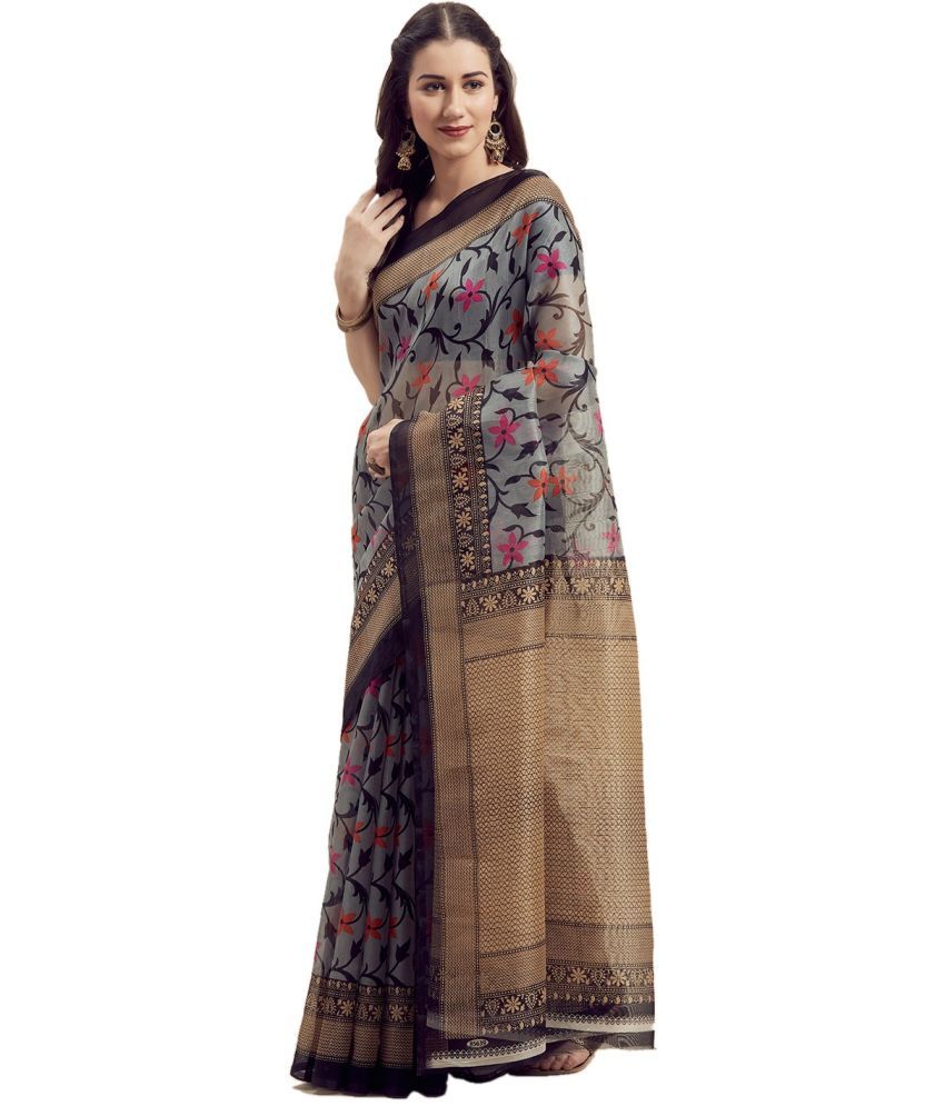     			Saadhvi Art Silk Printed Saree With Blouse Piece - Dark Grey ( Pack of 1 )