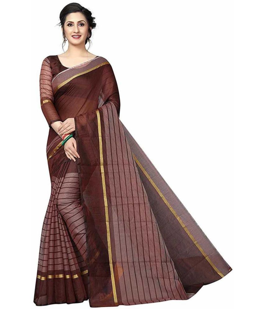     			Saadhvi Cotton Silk Applique Saree Without Blouse Piece - Brown ( Pack of 1 )