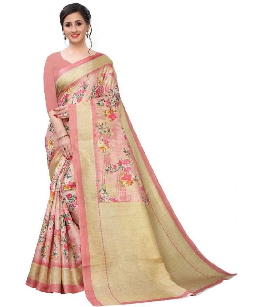     			Saadhvi Cotton Silk Applique Saree Without Blouse Piece - Pink ( Pack of 1 )