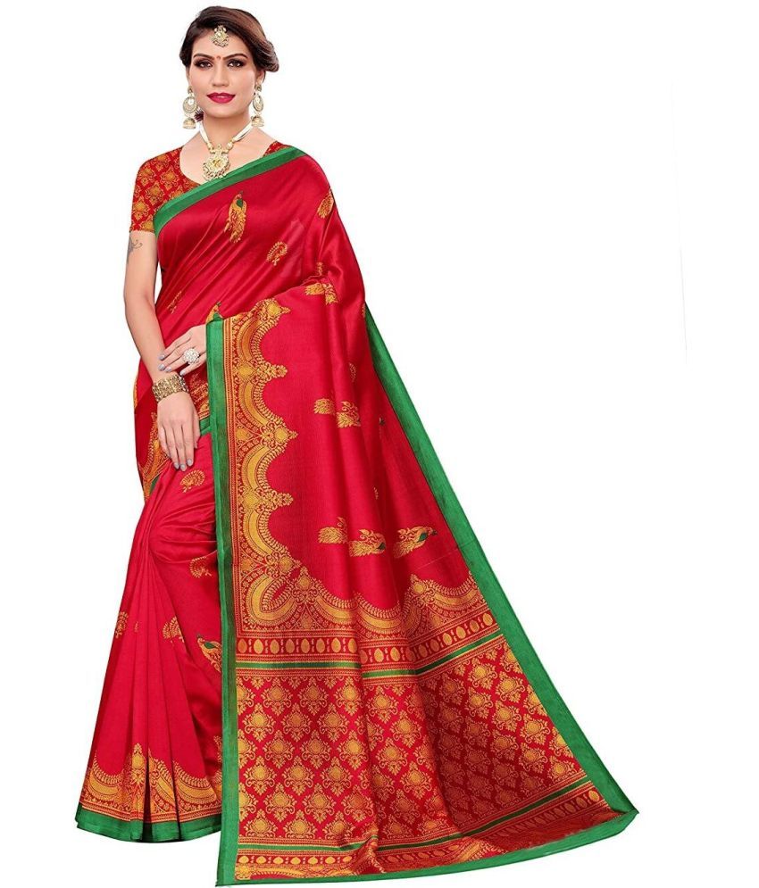     			Saadhvi Cotton Silk Applique Saree Without Blouse Piece - Red ( Pack of 1 )