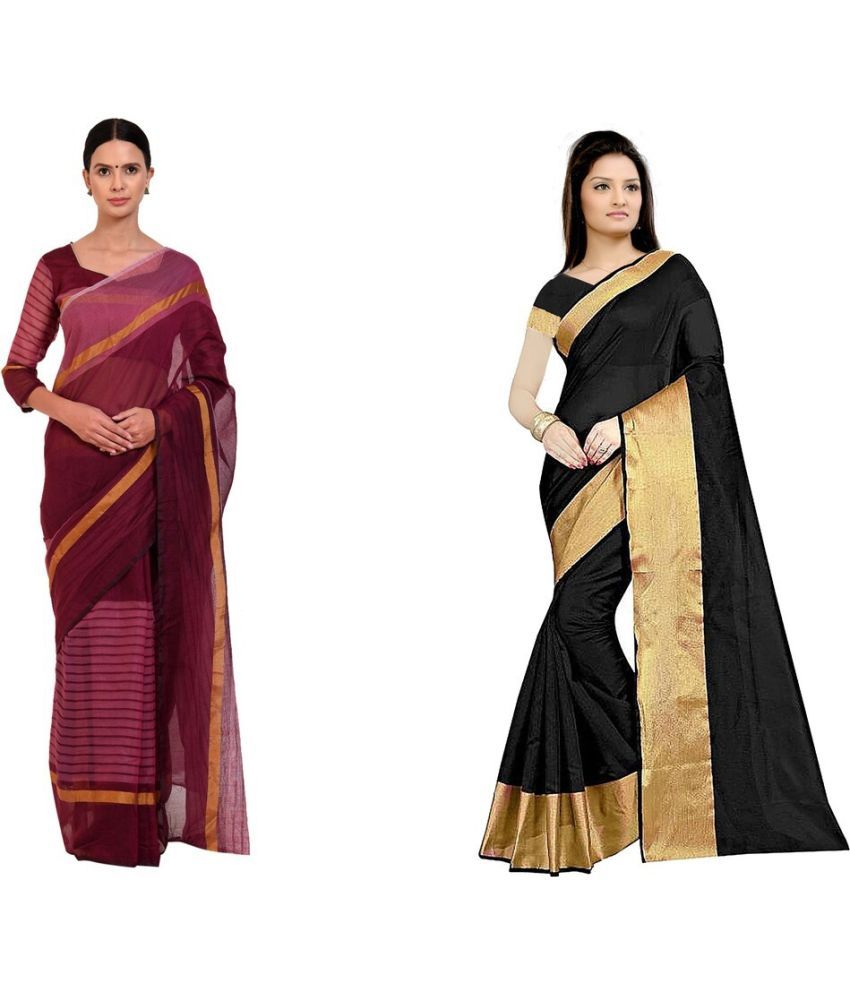     			Saadhvi Cotton Silk Applique Saree Without Blouse Piece - Multicolor ( Pack of 2 )