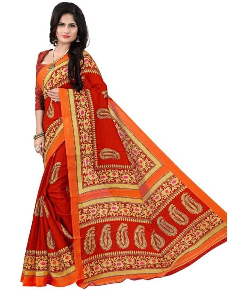     			Saadhvi Cotton Silk Applique Saree Without Blouse Piece - Red ( Pack of 1 )