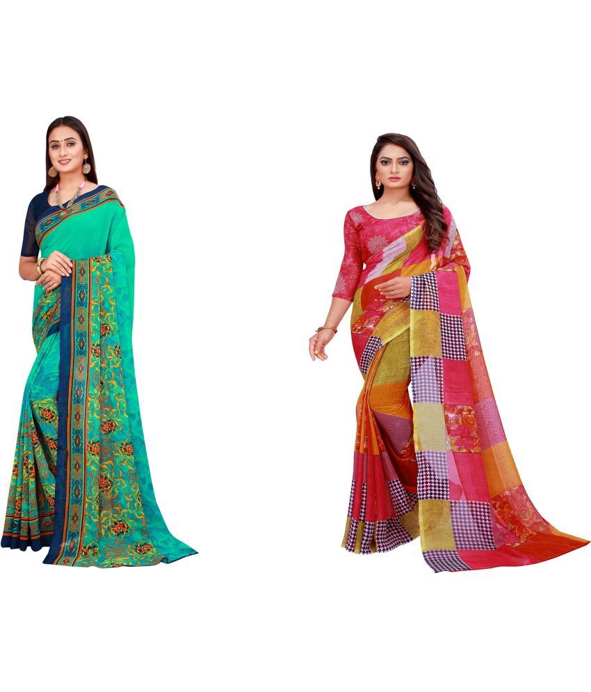     			Saadhvi Cotton Silk Applique Saree Without Blouse Piece - Multicolor ( Pack of 2 )