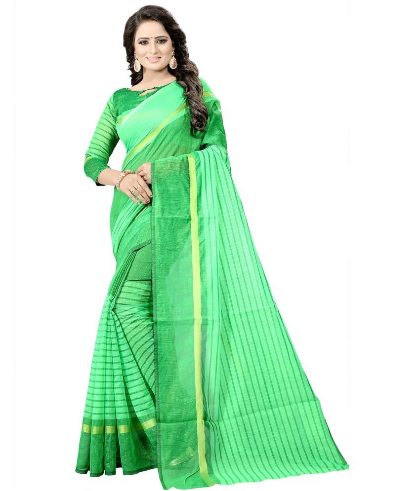     			Saadhvi Cotton Silk Applique Saree Without Blouse Piece - Green ( Pack of 1 )