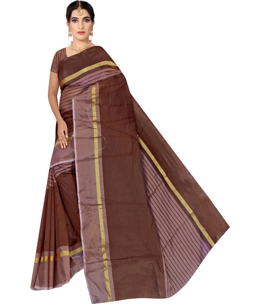     			Saadhvi Cotton Silk Applique Saree Without Blouse Piece - Brown ( Pack of 1 )