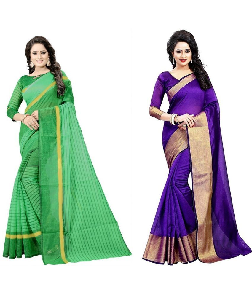     			Saadhvi Cotton Silk Applique Saree Without Blouse Piece - Purple ( Pack of 1 )