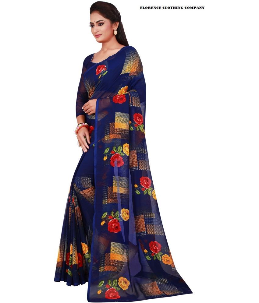     			Saadhvi Cotton Silk Applique Saree Without Blouse Piece - Blue ( Pack of 1 )