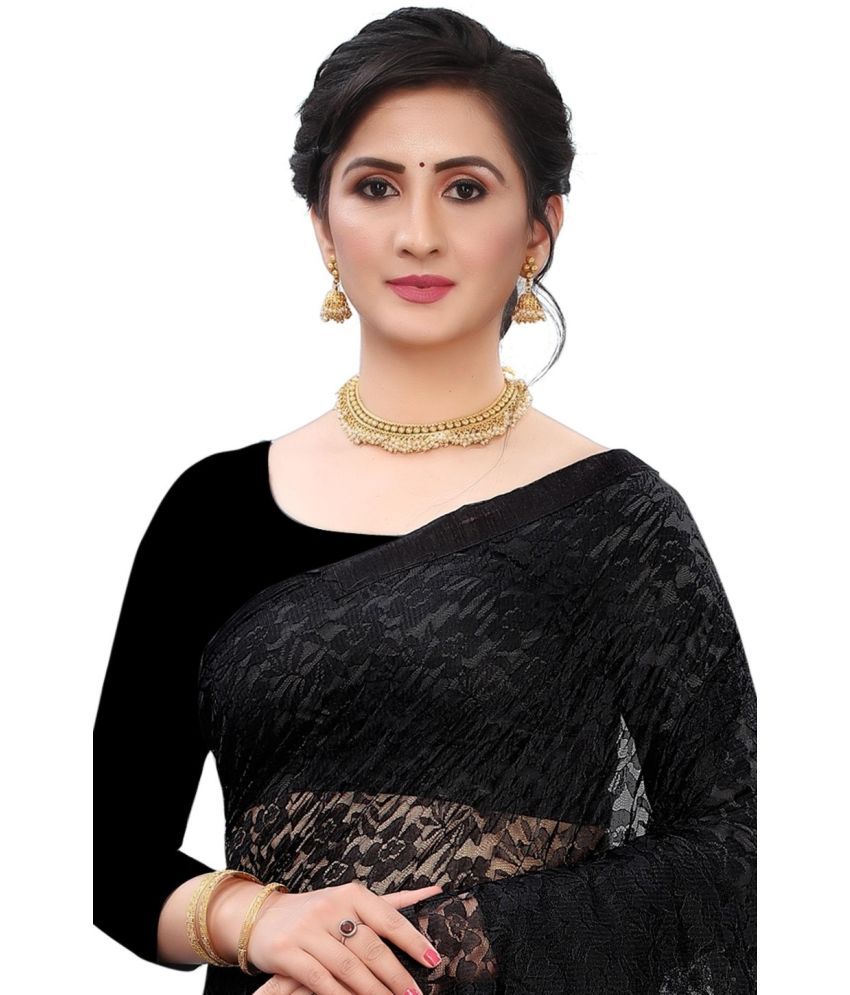     			Saadhvi Cotton Silk Applique Saree Without Blouse Piece - Black ( Pack of 1 )