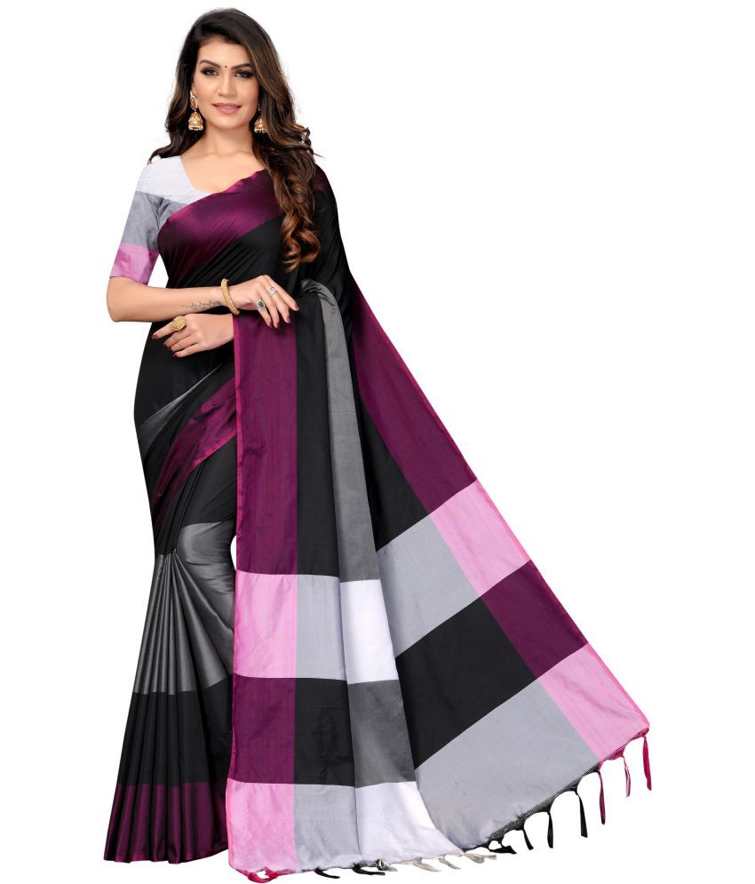     			Saadhvi Cotton Silk Applique Saree Without Blouse Piece - Black ( Pack of 1 )