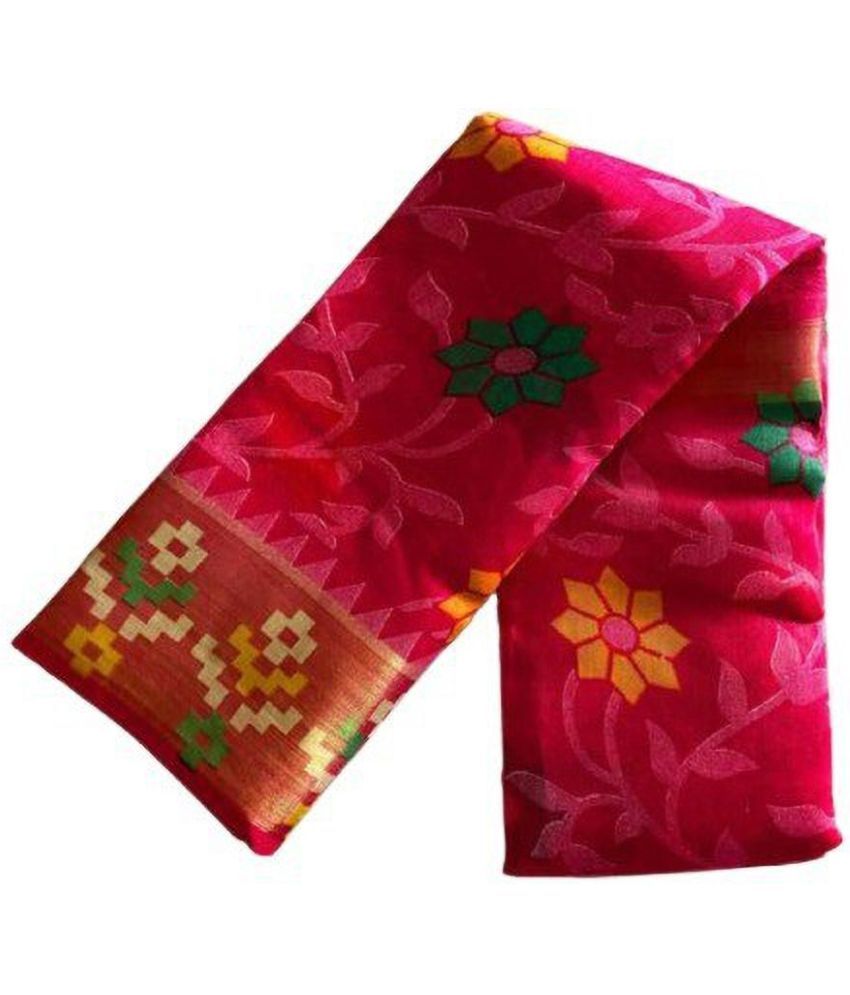     			Saadhvi Cotton Silk Applique Saree Without Blouse Piece - Pink ( Pack of 1 )