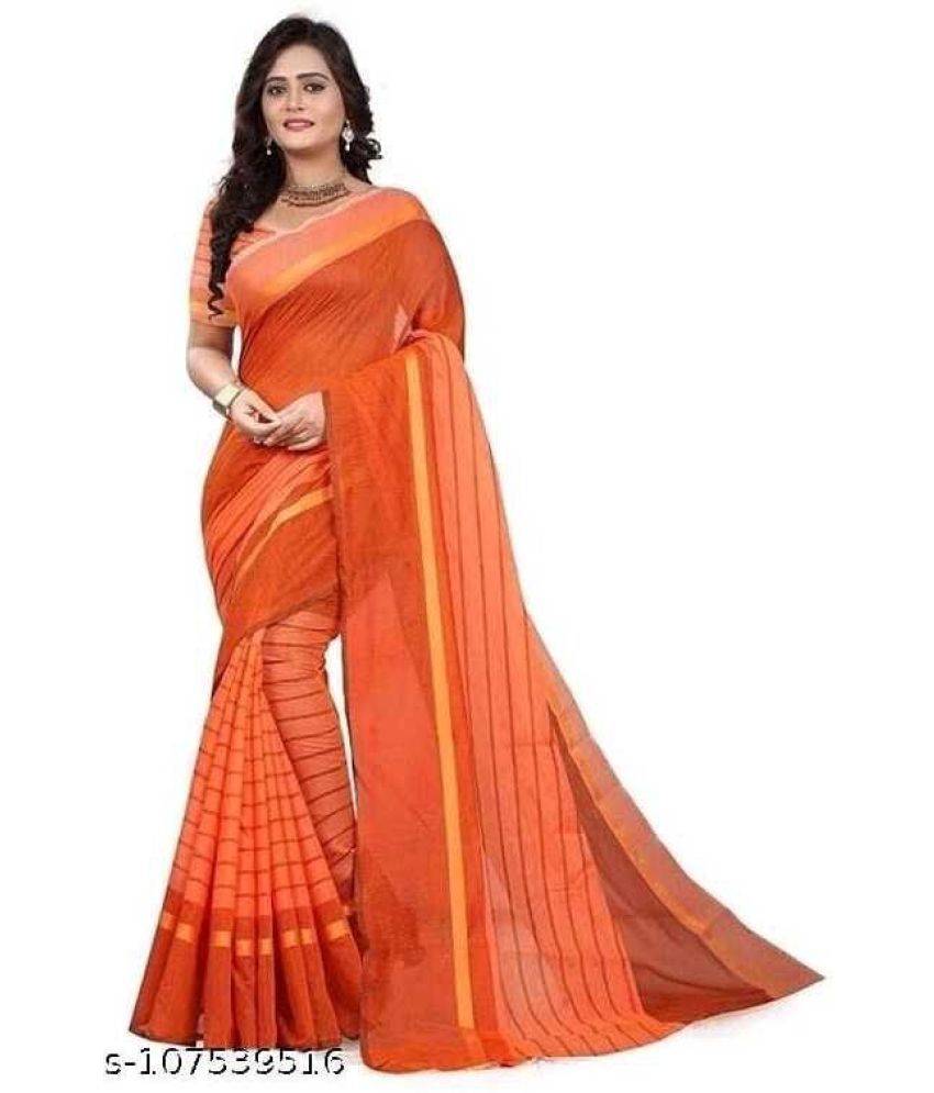     			Saadhvi Cotton Silk Applique Saree Without Blouse Piece - Orange ( Pack of 1 )