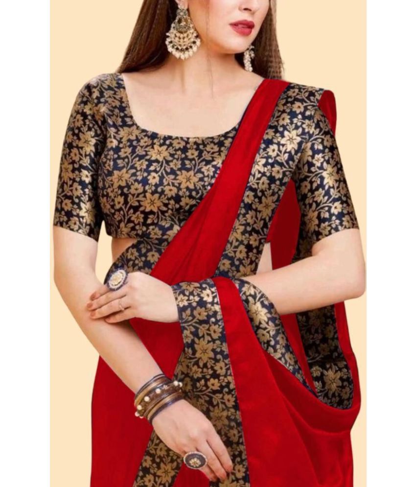     			Saadhvi Cotton Silk Applique Saree Without Blouse Piece - Red ( Pack of 1 )