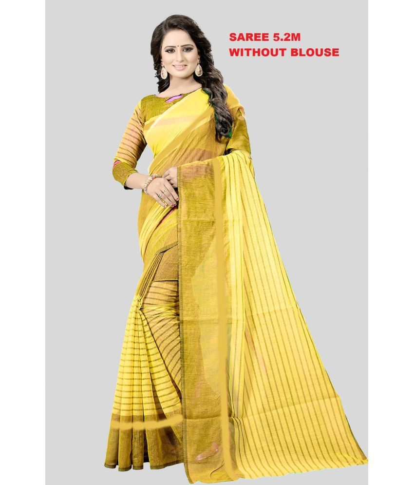     			Saadhvi Cotton Silk Applique Saree Without Blouse Piece - Yellow ( Pack of 1 )