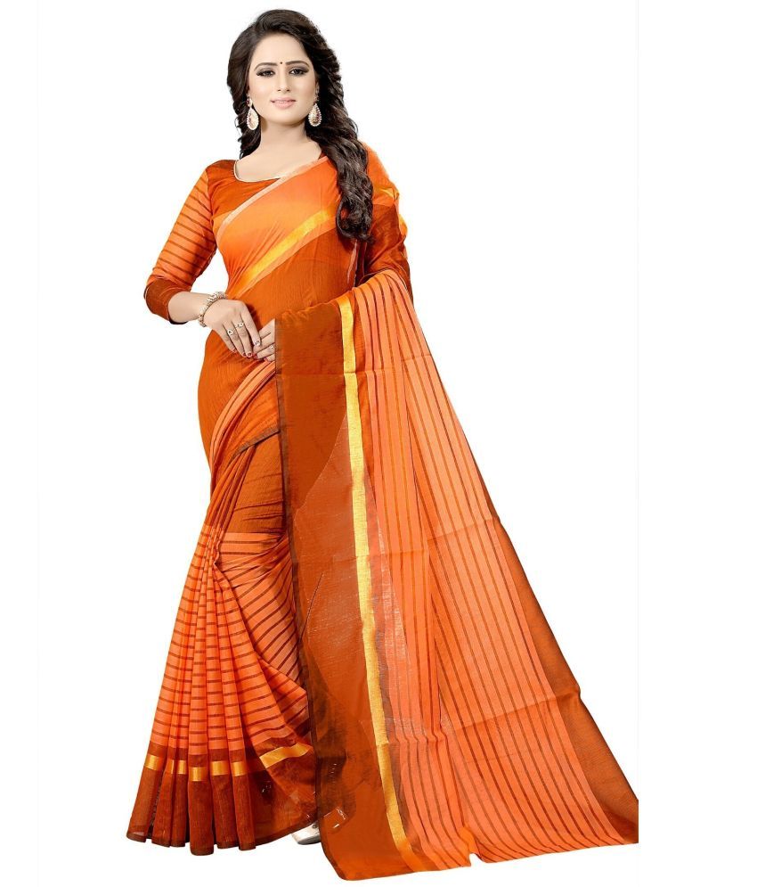     			Saadhvi Cotton Silk Applique Saree Without Blouse Piece - Orange ( Pack of 1 )