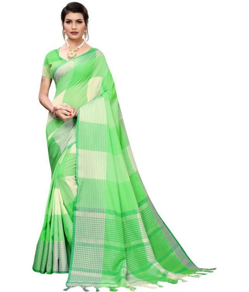     			Saadhvi Cotton Silk Embellished Saree Without Blouse Piece - Green ( Pack of 1 )