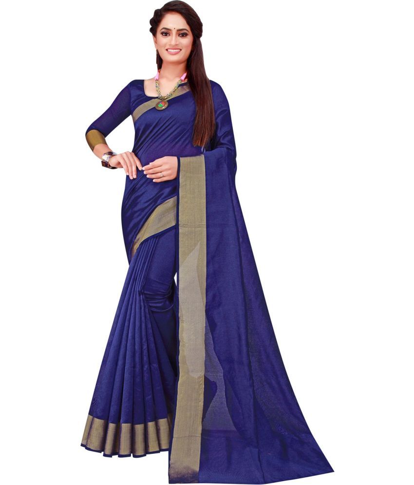     			Saadhvi Cotton Silk Embellished Saree Without Blouse Piece - Blue ( Pack of 1 )