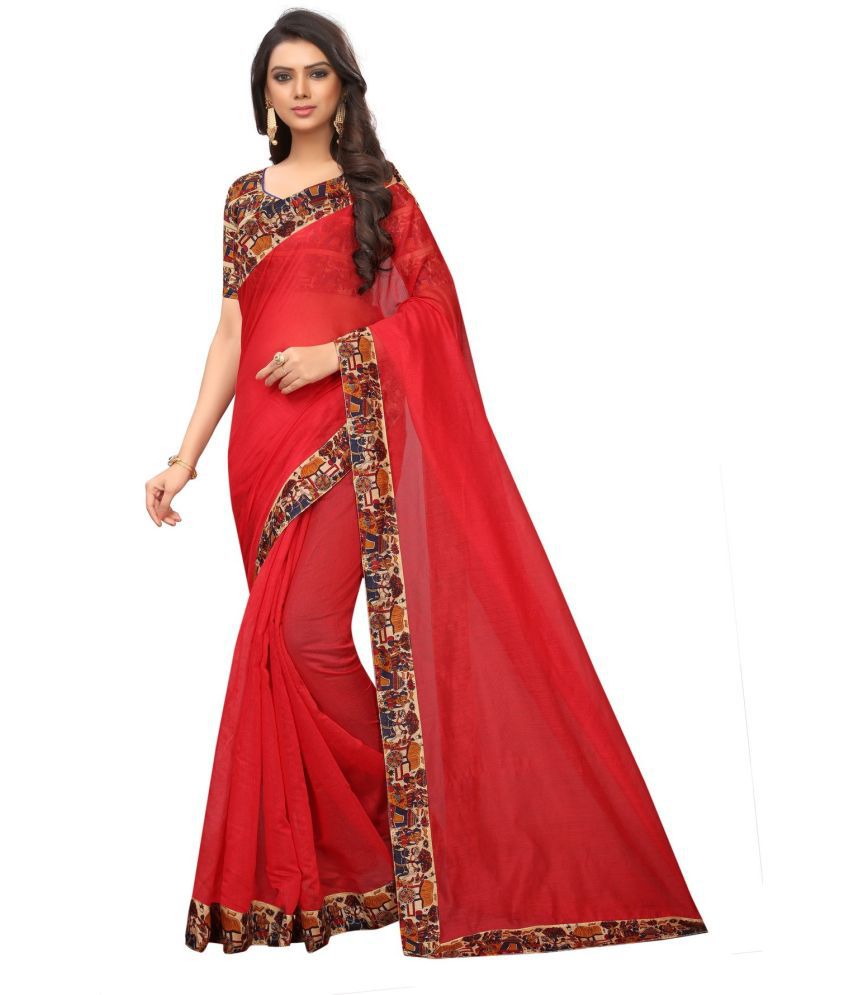     			Saadhvi Cotton Silk Embellished Saree Without Blouse Piece - Red ( Pack of 1 )