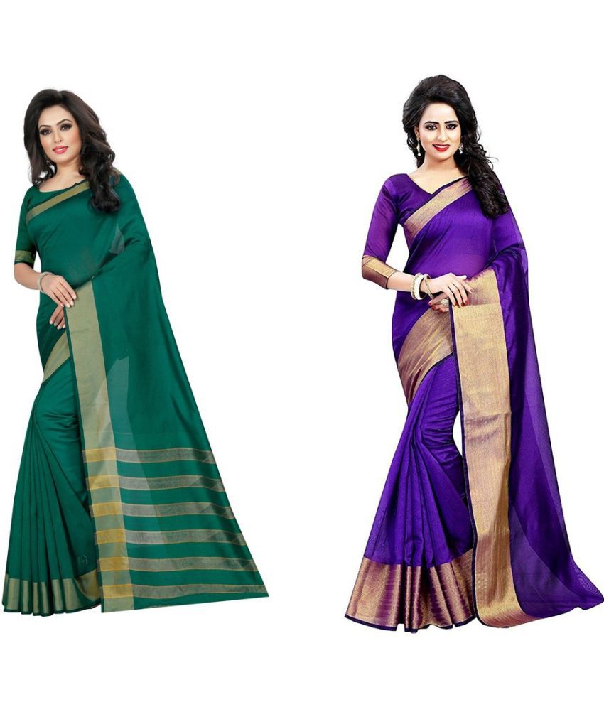     			Saadhvi Cotton Silk Embellished Saree Without Blouse Piece - Green ( Pack of 1 )