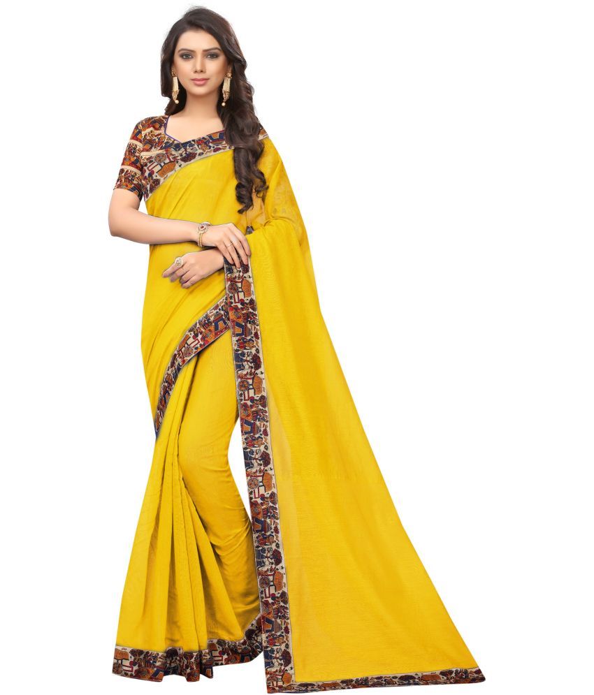     			Saadhvi Cotton Silk Embellished Saree Without Blouse Piece - Yellow ( Pack of 1 )