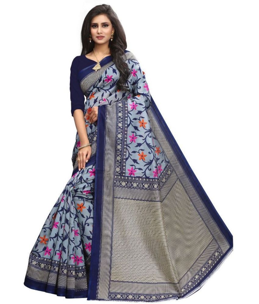     			Saadhvi Cotton Silk Printed Saree Without Blouse Piece - Blue ( Pack of 1 )