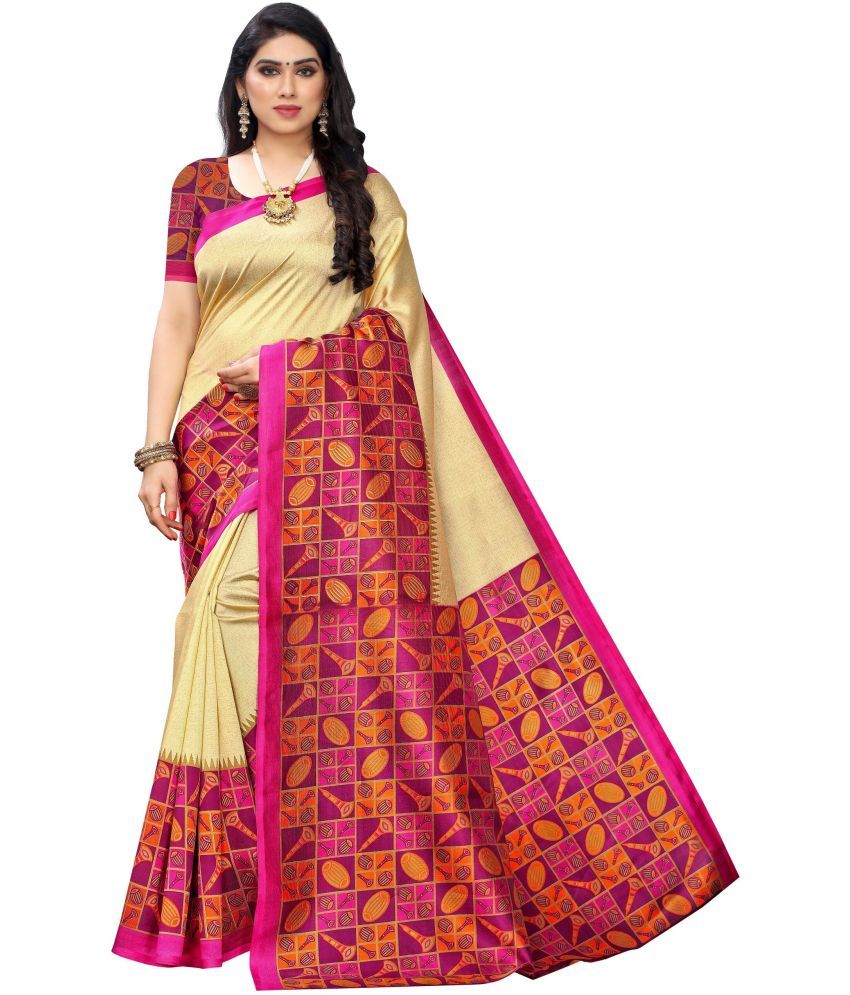     			Saadhvi Cotton Silk Printed Saree Without Blouse Piece - Pink ( Pack of 1 )