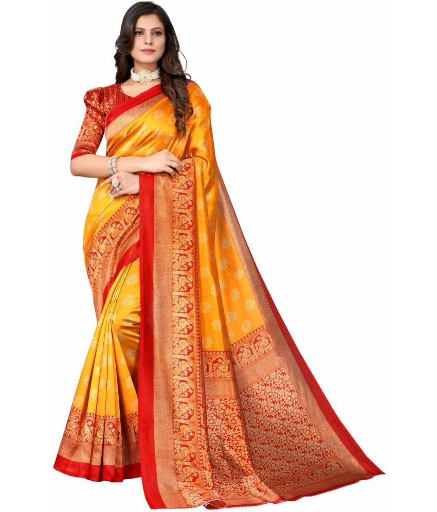     			Saadhvi Cotton Silk Printed Saree Without Blouse Piece - Red ( Pack of 1 )