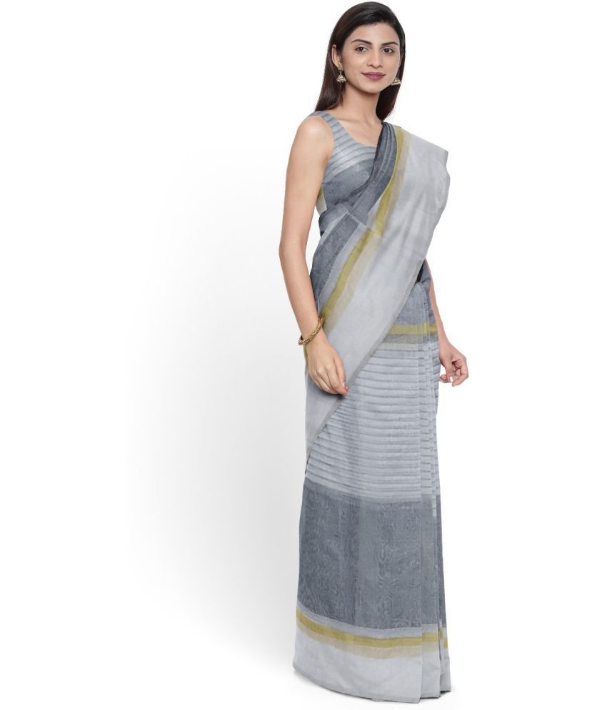     			Saadhvi Cotton Silk Self Design Saree Without Blouse Piece - Grey ( Pack of 1 )