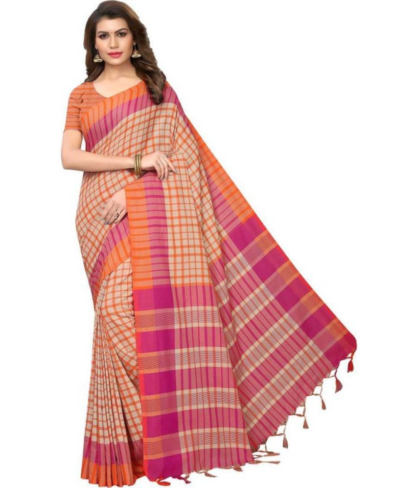     			Saadhvi Cotton Silk Self Design Saree Without Blouse Piece - Orange ( Pack of 1 )