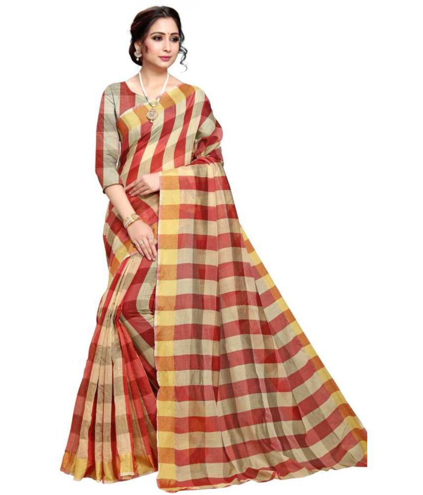     			Saadhvi Cotton Silk Self Design Saree Without Blouse Piece - Maroon ( Pack of 1 )