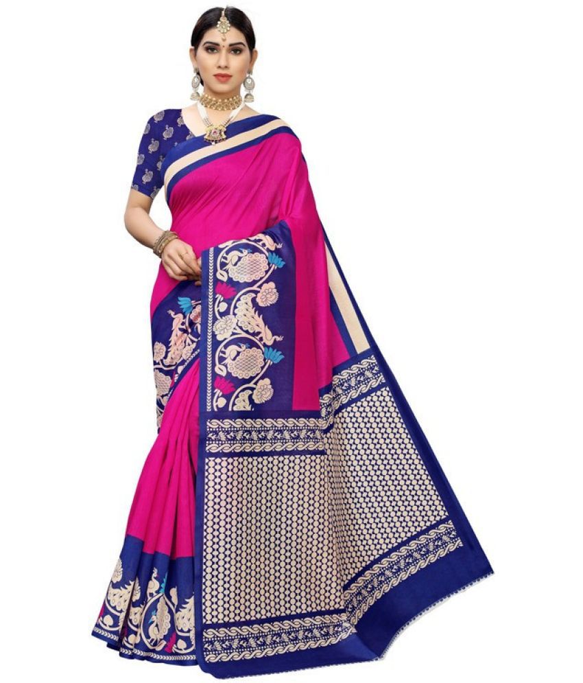     			Saadhvi Cotton Silk Self Design Saree Without Blouse Piece - Pink ( Pack of 1 )