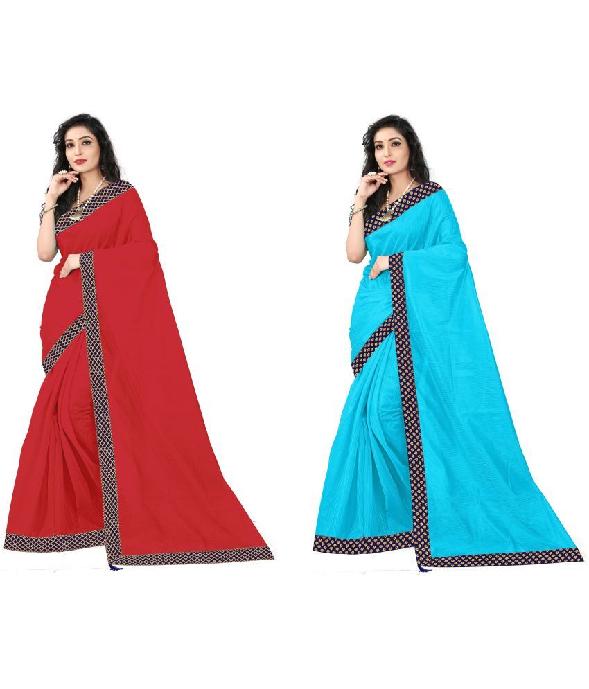     			Saadhvi Cotton Silk Solid Saree Without Blouse Piece - Blue ( Pack of 1 )