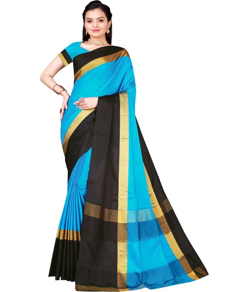     			Saadhvi Cotton Silk Solid Saree Without Blouse Piece - Light Blue ( Pack of 1 )