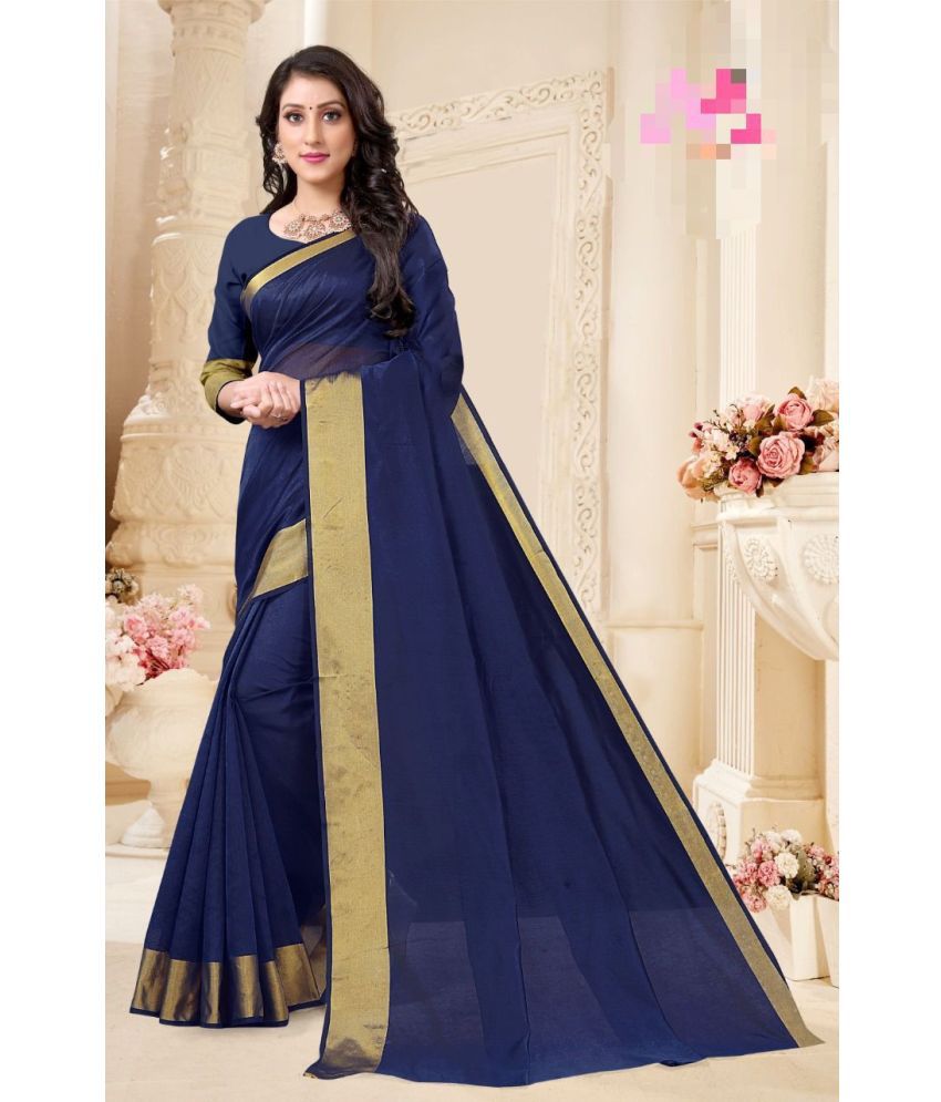     			Saadhvi Cotton Silk Solid Saree Without Blouse Piece - Navy Blue ( Pack of 1 )