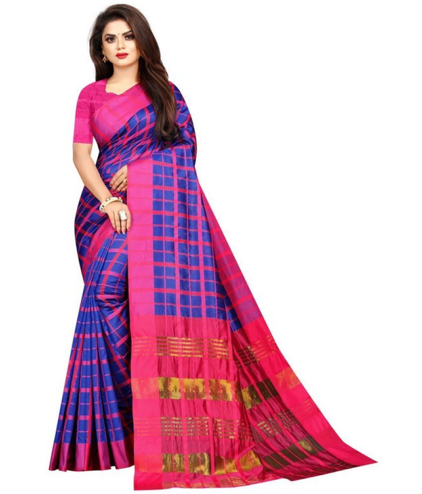     			Saadhvi Cotton Silk Solid Saree Without Blouse Piece - Blue ( Pack of 1 )