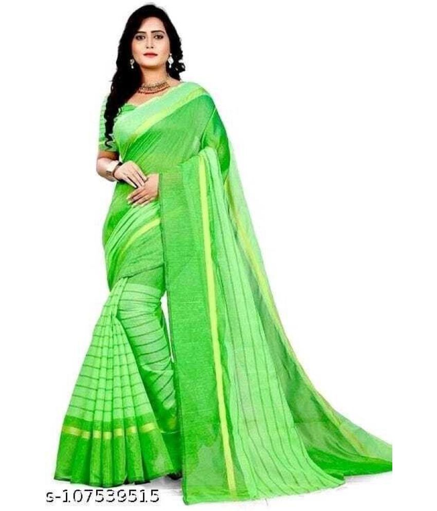     			Saadhvi Cotton Silk Solid Saree Without Blouse Piece - Green ( Pack of 1 )