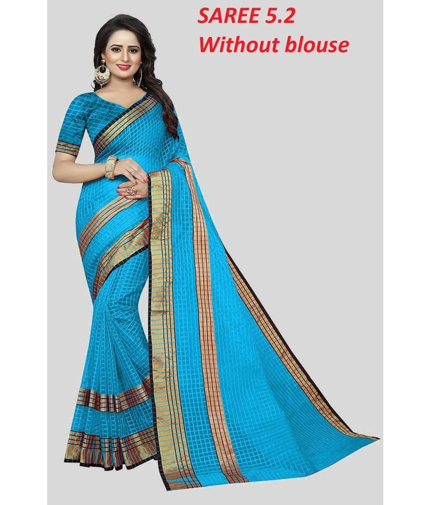     			Saadhvi Cotton Silk Solid Saree Without Blouse Piece - Blue ( Pack of 1 )