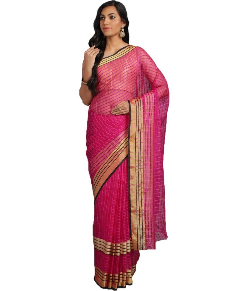     			Saadhvi Cotton Silk Solid Saree Without Blouse Piece - Rani ( Pack of 1 )