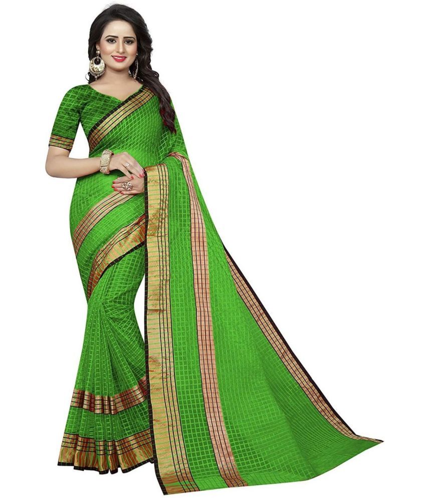     			Saadhvi Cotton Silk Solid Saree Without Blouse Piece - Green ( Pack of 1 )