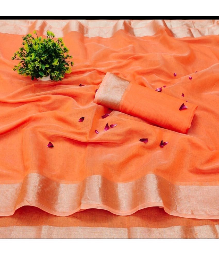     			Saadhvi Cotton Silk Solid Saree Without Blouse Piece - Orange ( Pack of 1 )