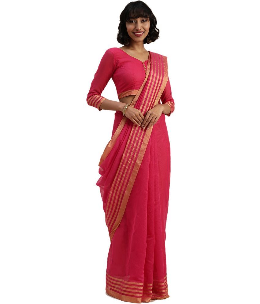     			Saadhvi Cotton Silk Woven Saree Without Blouse Piece - Pink ( Pack of 1 )