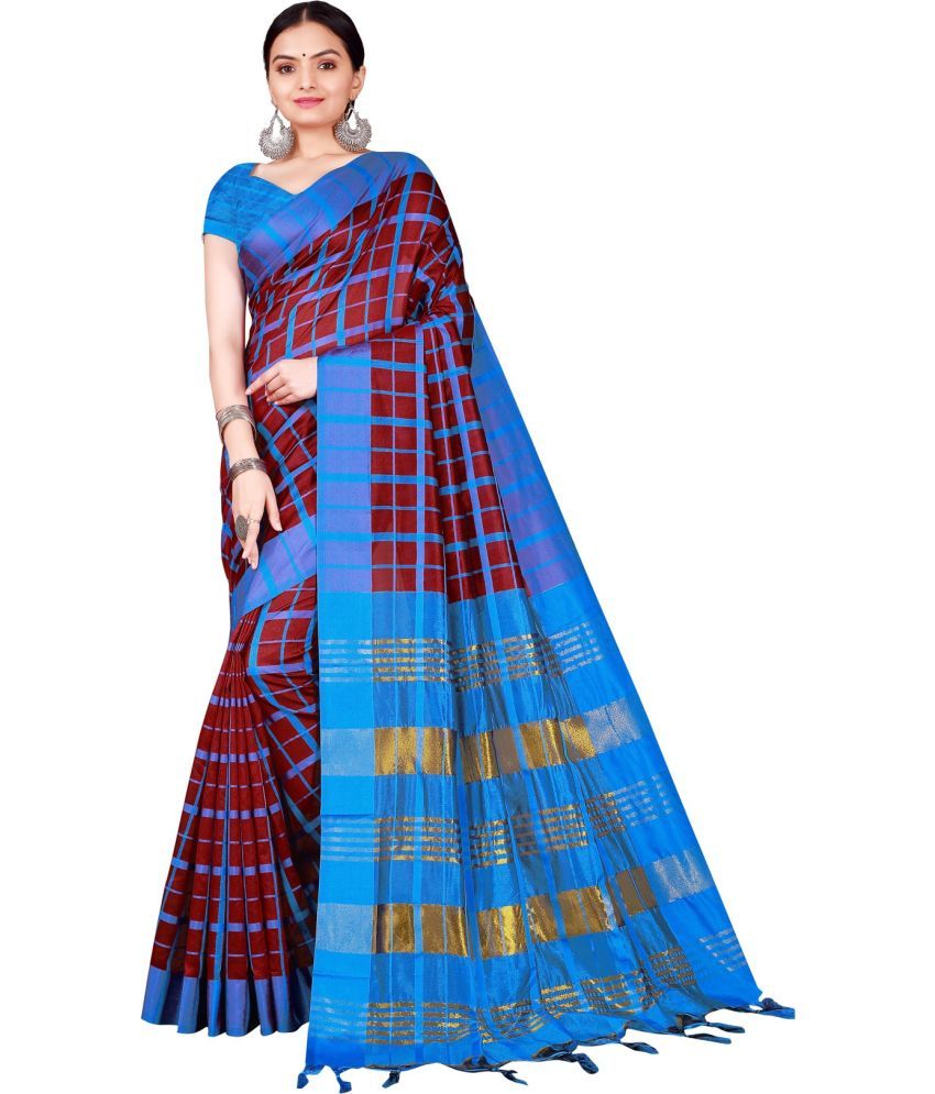     			Saadhvi Cotton Silk Woven Saree Without Blouse Piece - Multicolor ( Pack of 1 )